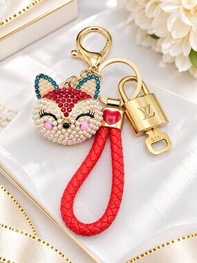 LV Gold Padlock 🔑 Authentic Louis Vuitton Charm + Unbranded Fox Head Keychain